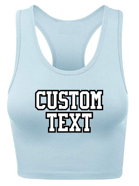 Custom Double Color Text Ash Blue Racerback Crop Top