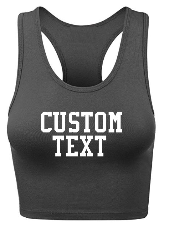 Custom Single Color Text Grey Racerback Crop Top
