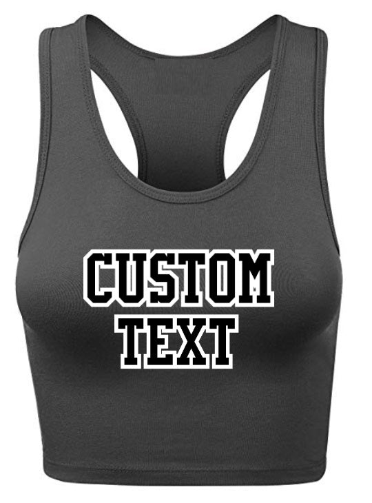 Custom Double Color Text Grey Racerback Crop Top