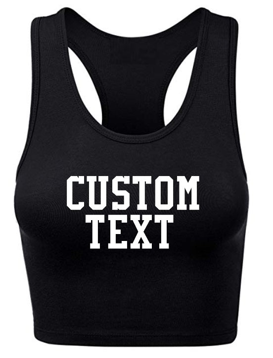 Custom Single Color Text Black Racerback Crop Top