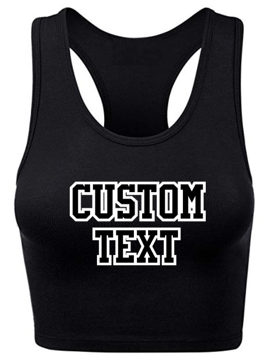 Custom Double Color Text Black Racerback Crop Top