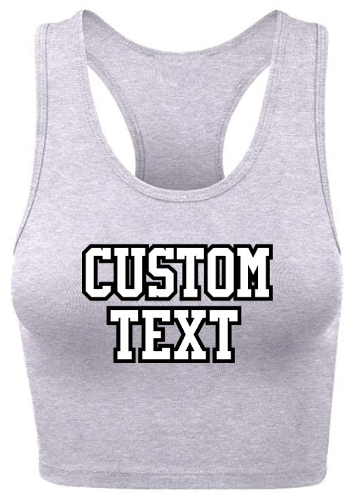 Custom Double Color Text Heather Grey Racerback Crop Top