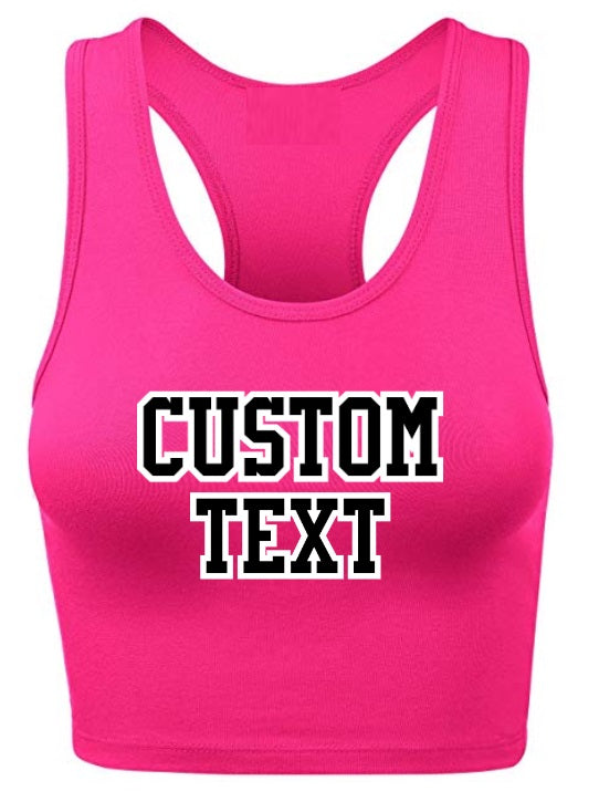 Custom Double Color Text Pink Racerback Crop Top