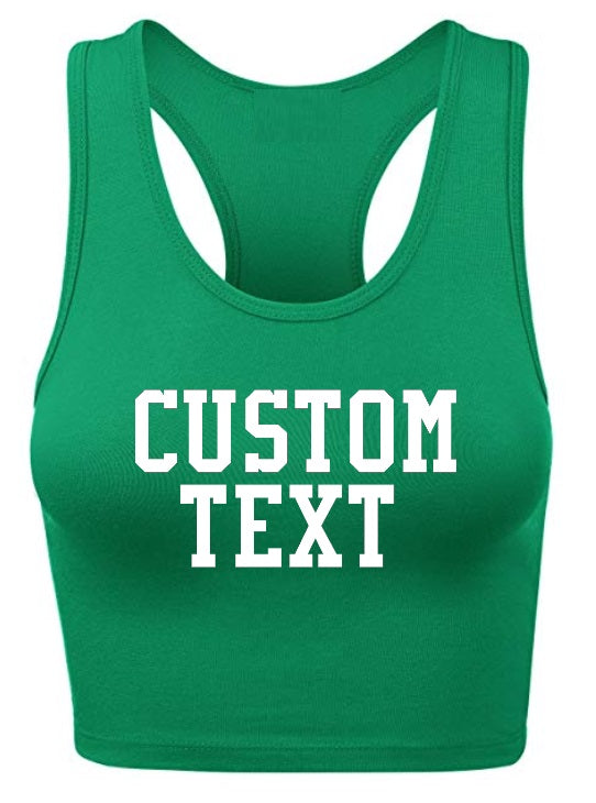 Custom Single Color Text Kelly Green Racerback Crop Top