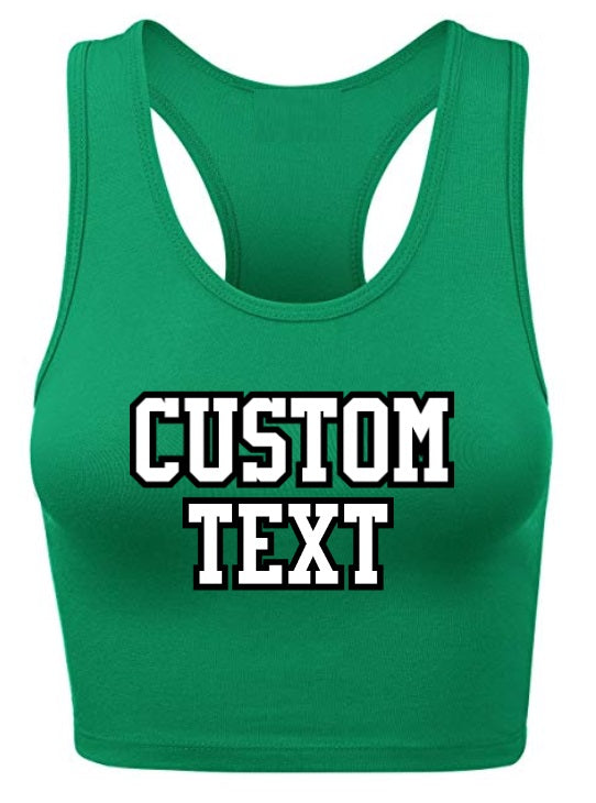 Custom Double Color Text Kelly Green Racerback Crop Top