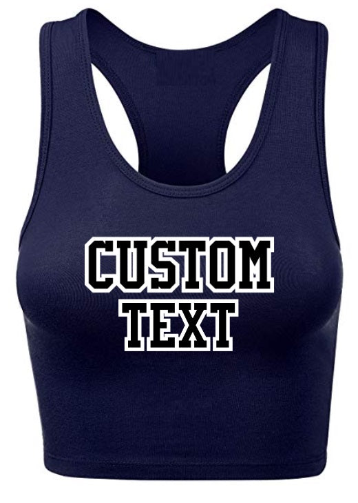 Custom Double Color Text Navy Racerback Crop Top