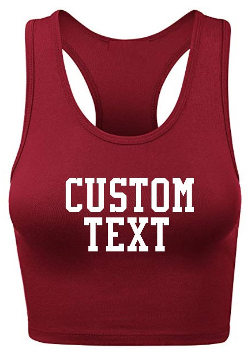 Custom Single Color Text Maroon Racerback Crop Top