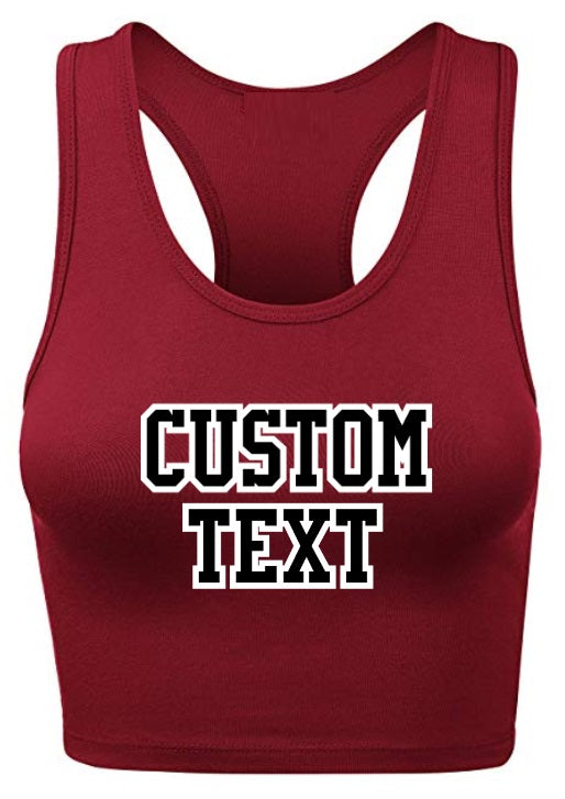 Custom Double Color Text Maroon Racerback Crop Top