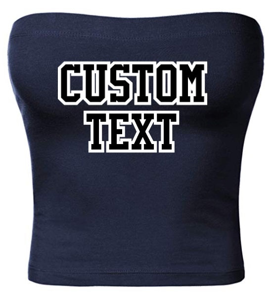 Custom Double Color Text Navy Cotton Tube Top