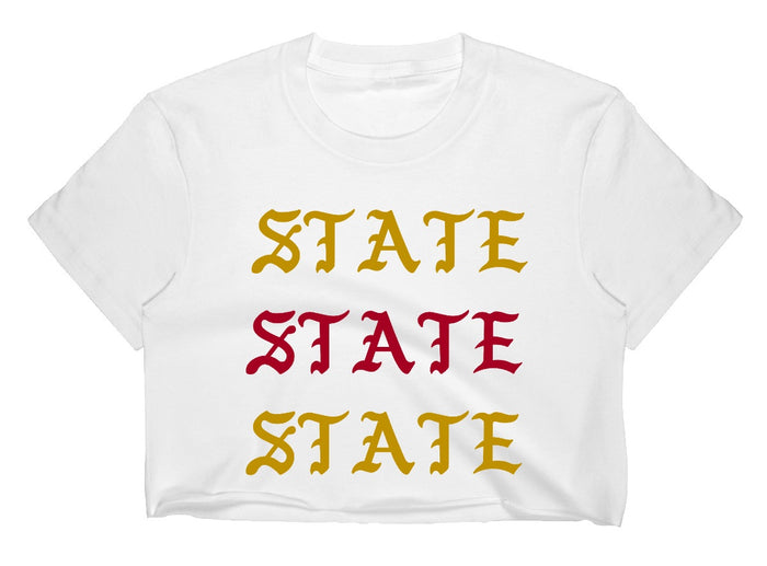 State Old English Raw Hem Cropped Tee (Available in 2 Colors)