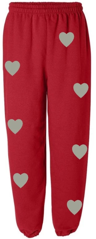 Wild At Heart Red Sweats with Grey Hearts