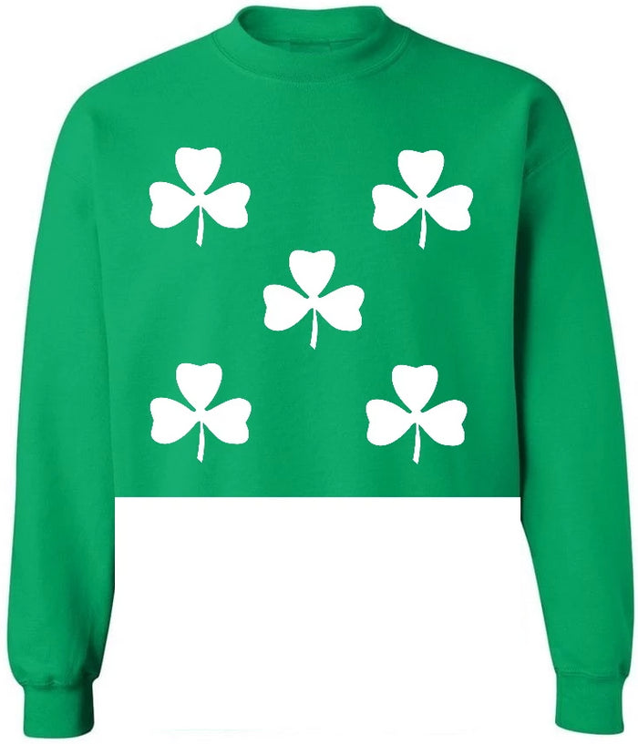 Clovers Raw Hem Cropped Crewneck