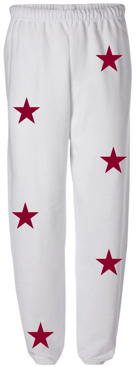 Star Power White Sweats with Cardinal Red Stars