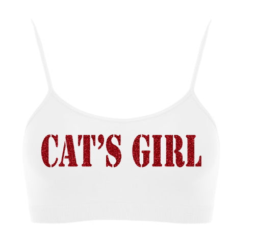 Cat's Girl Glitter Seamless Spaghetti Strap Super Crop Top (Available in 2 Colors)