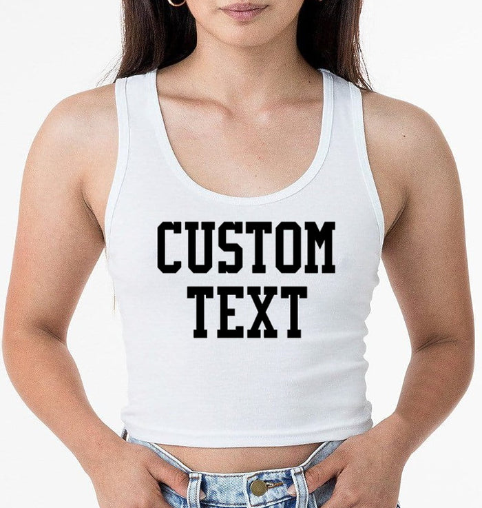 Custom Single Color Text 2x1 Baby Rib Crop Tank (Available in 3 Colors)