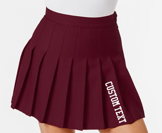 Custom Single Color Text Classic Maroon Pleated Cheer Skirt
