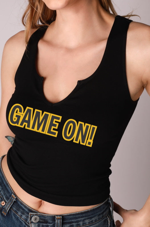 Game On! Seamless Ribbed Notch Neck Crop Top (Available in 2 Colors)