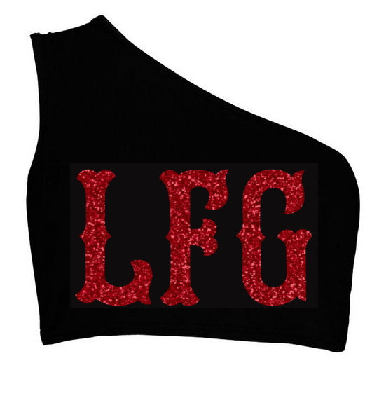 LFG Glitter Seamless One Shoulder Ribbed Crop Top (Available in 2 Colors)