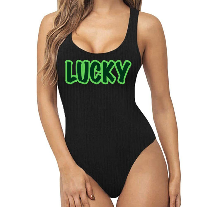 Lucky Ribbed Racerback Seamless Tank Bodysuit (Available in 2 Colors)