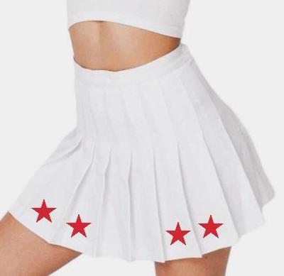 Red Stars White Pleated Cheer Skirt