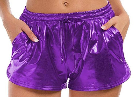 Purple Metallic Draw String Shorts