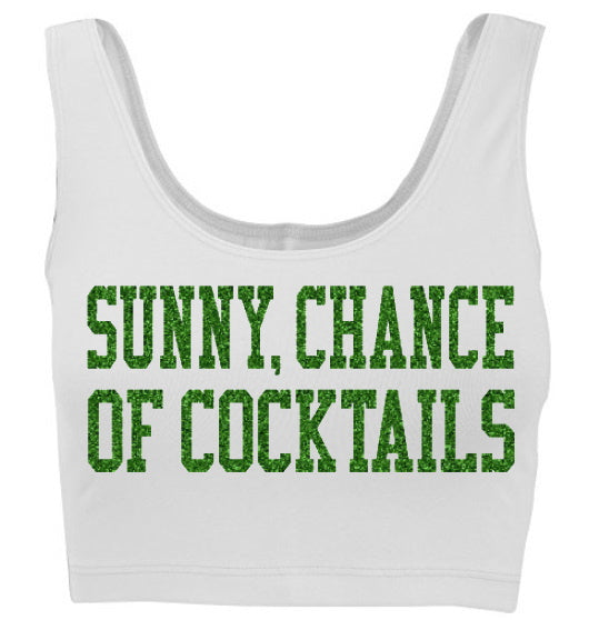 Sunny, Chance Of Cocktails Glitter Tank Crop Top (Available in Two Colors)