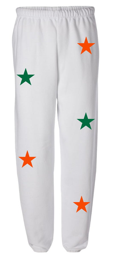 Star Power White Sweats with Orange and Green Stars