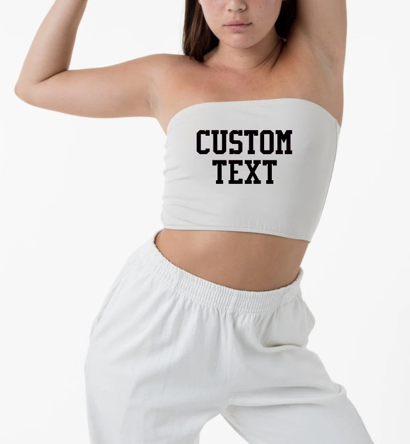 Custom Single Color Text Melany Cotton Spandex Crop Tube Top (Available in 4 Colors)