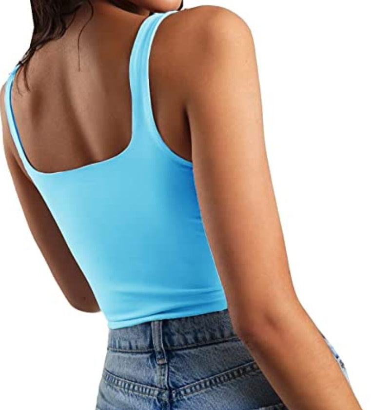 Custom Single Color Text Taylor Seamless Square Neck Crop Top (Available in 7 Colors)