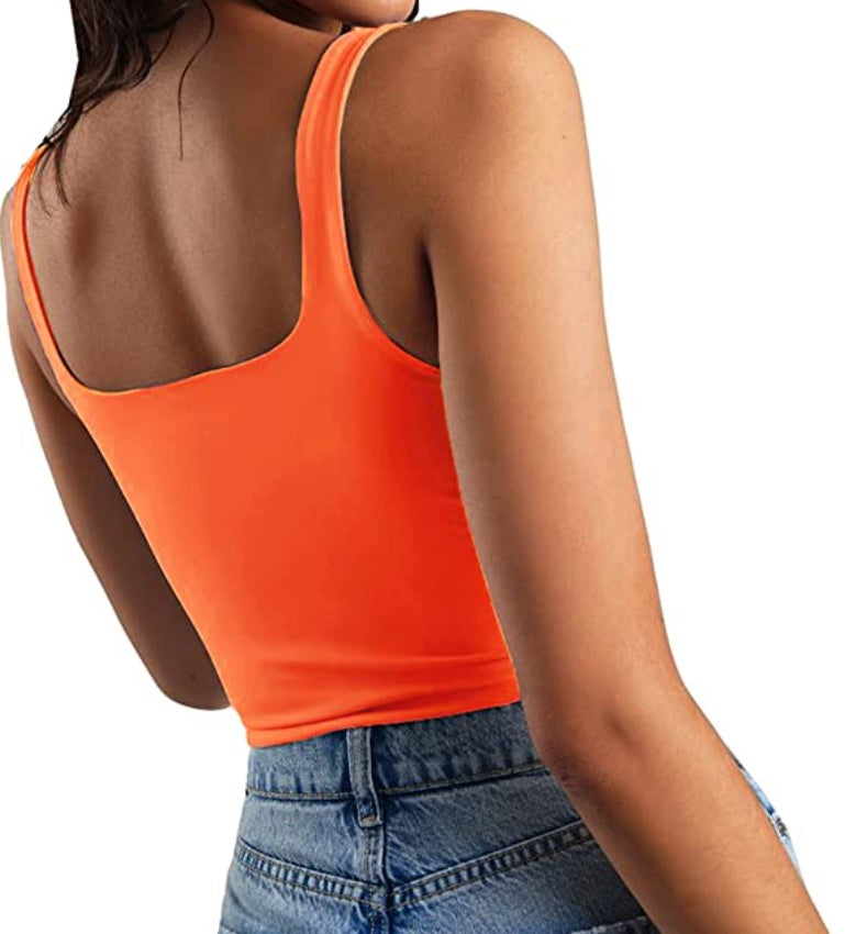 Custom Single Color Text Taylor Seamless Square Neck Crop Top (Available in 7 Colors)