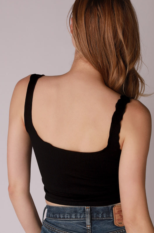 Make Mine A Double Lettuce Edge Ribbed Crop Top (Available in 2 Colors)