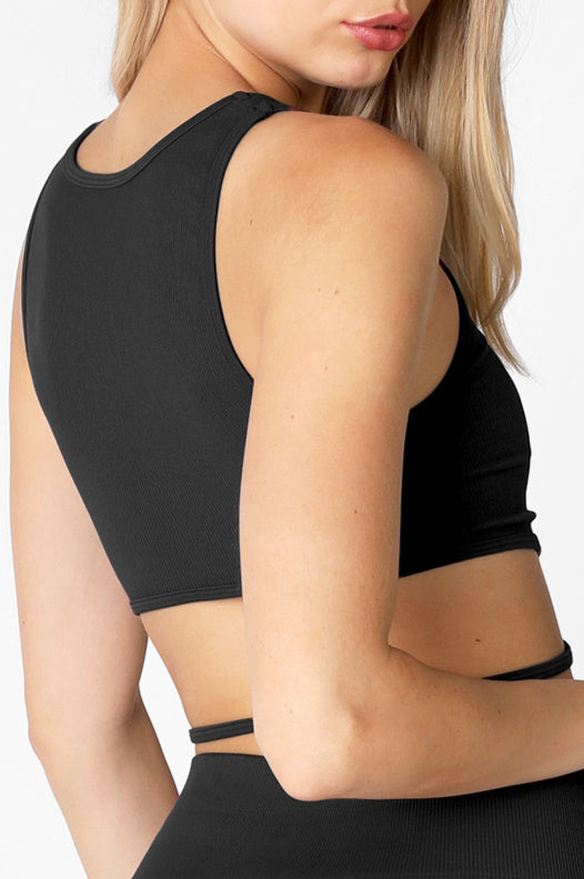 Custom Single Color Text Emery Ribbed Tie Waist Seamless Crop Top (Available in 2 Colors)
