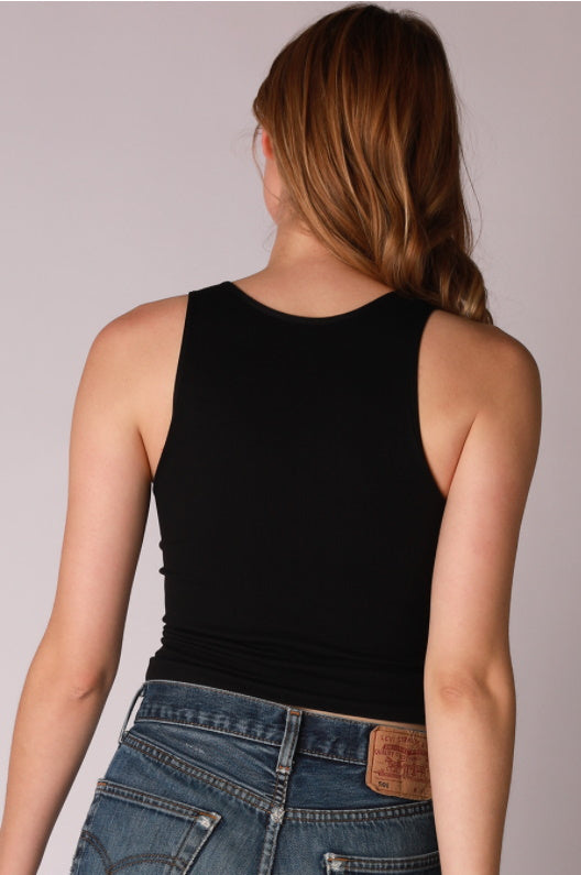 Custom Single Color Text Lea Seamless Ribbed Notched Neck Crop Top (Available In 3 Colors)