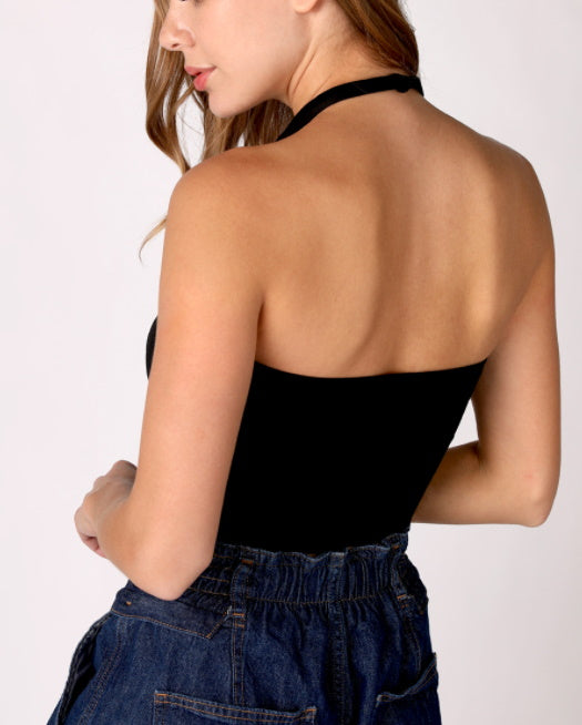 Custom Single Color Text Logan Seamless Ribbed Halter Crop Top (Available in 4 Colors)