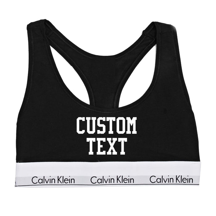 Custom Single Color Text Black Cotton Bralette