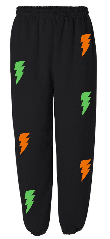 Lightning Sweats with Green & Orange Bolts