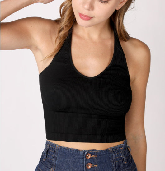 Swamp Seamless Ribbed Halter Crop Top (Available in 2 Colors)