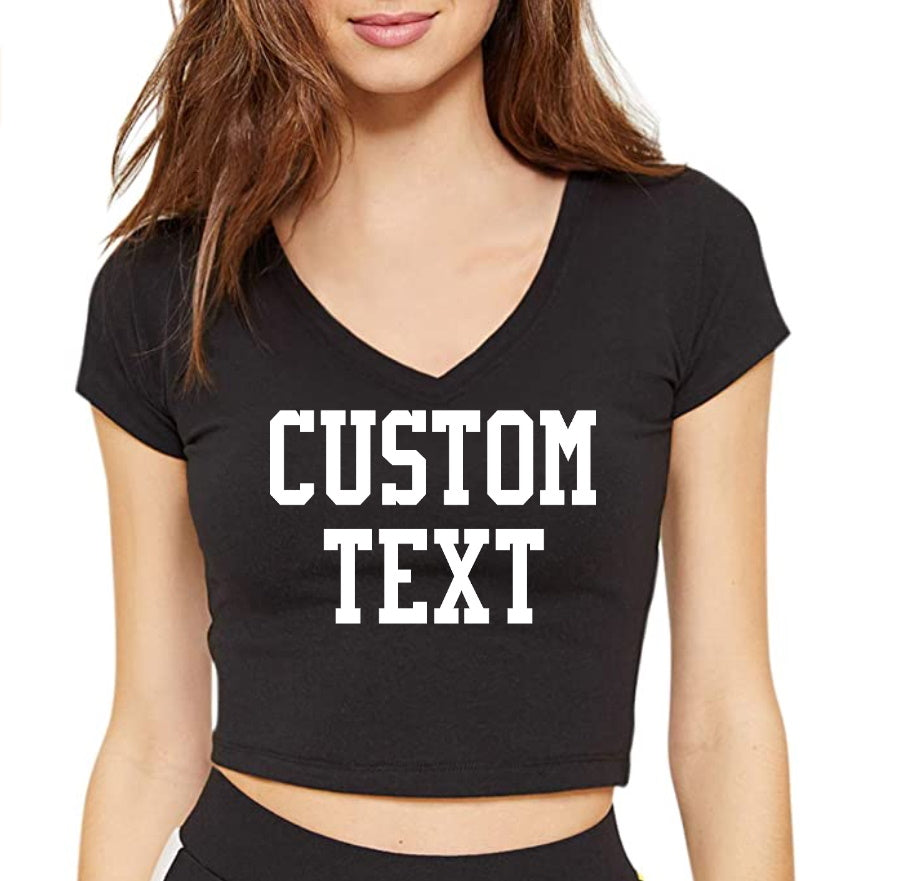 Custom Single Color Text Raquel Cotton Spandex VNeck Crop Top (Available in 5 Colors)