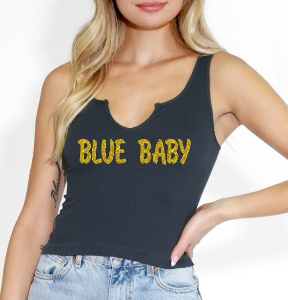 Blue Baby Glitter Seamless Ribbed Notch Crop Top (Available in 2 Colors)