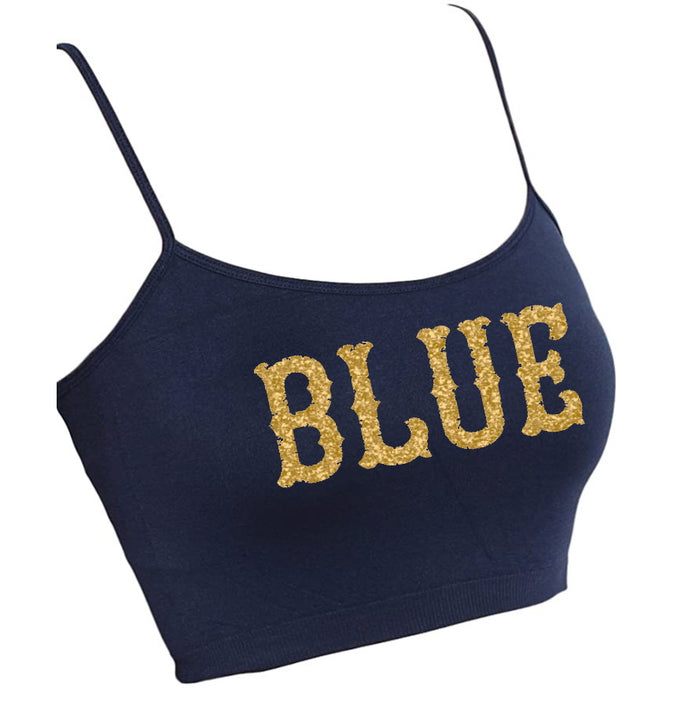 Blue Glitter Seamless Spaghetti Strap Crop Top (Available in 2 Colors)