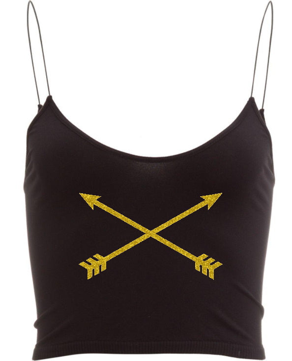 Crossed Arrows Glitter Seamless Skinny Strap Crop Top (Available in 2 Colors)
