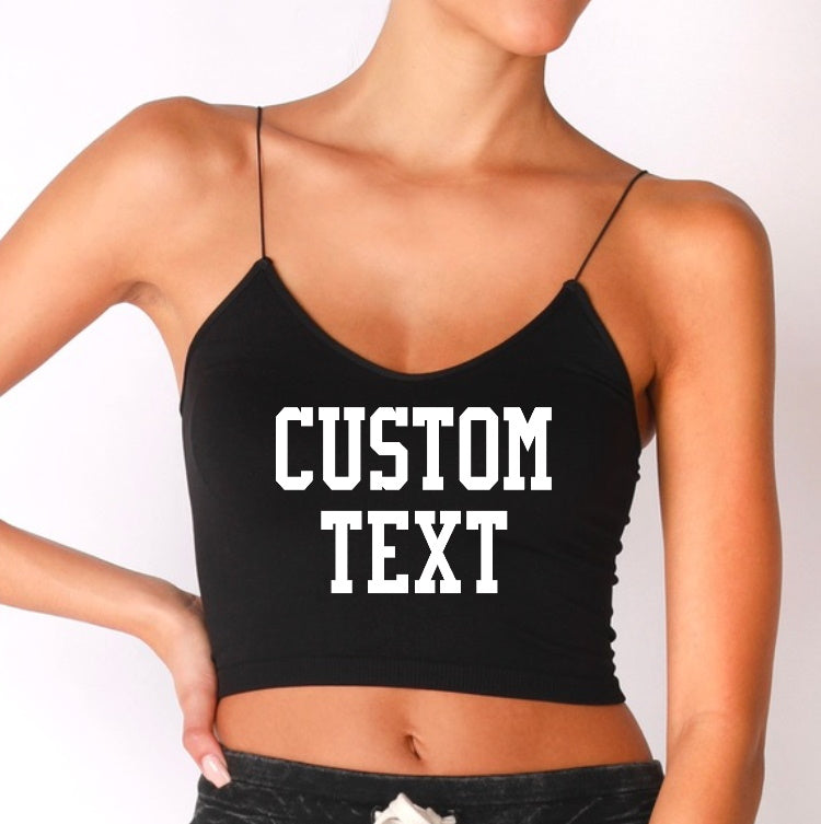 Custom Single Color Text Sasha Seamless Skinny Strap Crop Top (Available in 4 Colors)