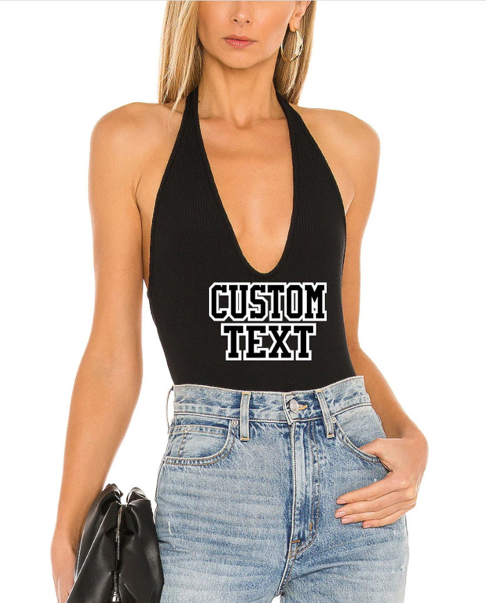 Custom Double Color Text Leah Halter Bodysuit (Available in 3 Colors)