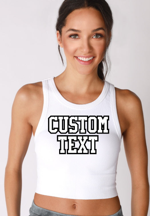 Custom Double Color Text Karolina Seamless Ribbed Tank Crop Top (Available in 2 Colors)
