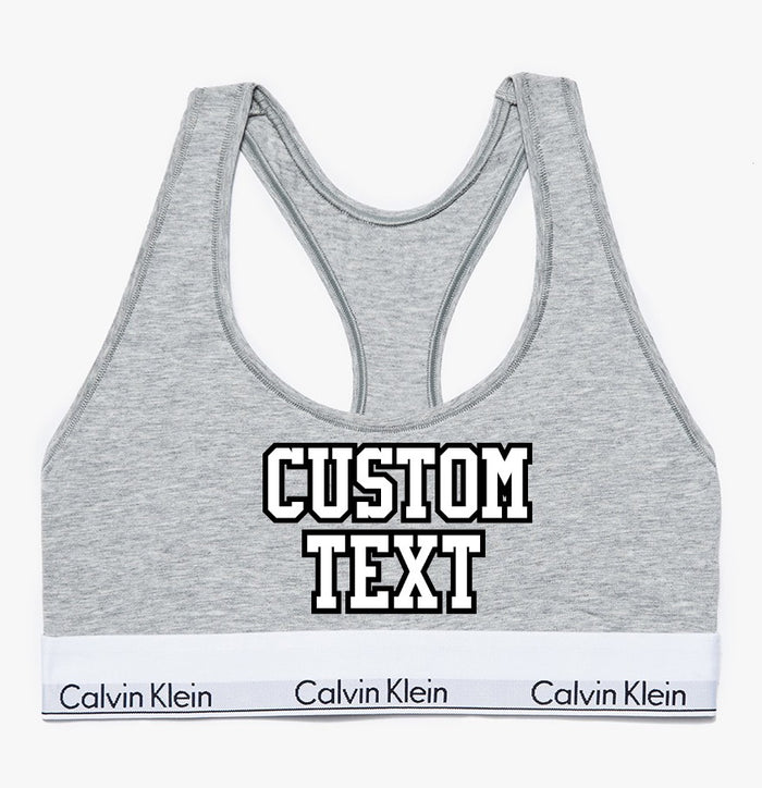 Custom Double Color Text Athletic Grey Cotton Bralette