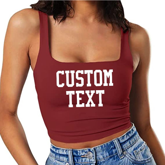 Custom Single Color Text Taylor Seamless Square Neck Crop Top (Available in 7 Colors)