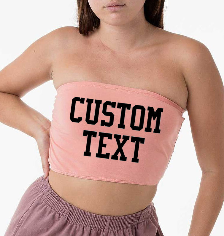 Custom Single Color Text Melany Cotton Spandex Crop Tube Top (Available in 4 Colors)