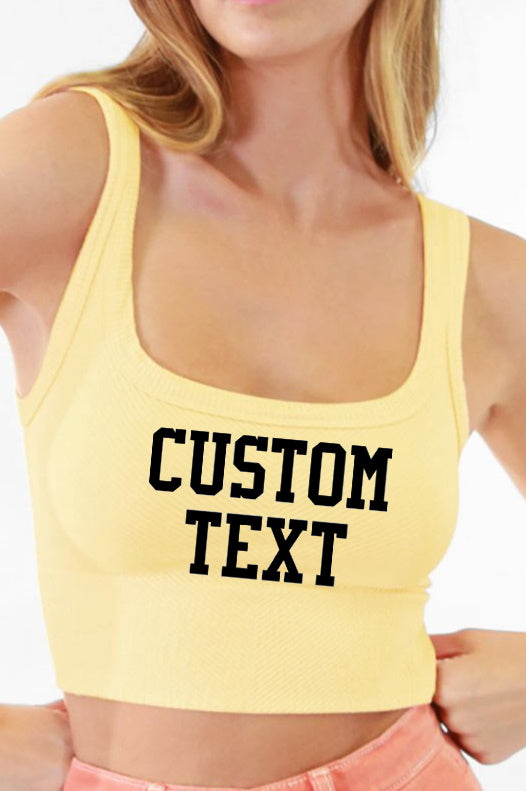 Custom Single Color Text Seamless Aria Ribbed Square Neck Crop Top (Available in 3 Colors)