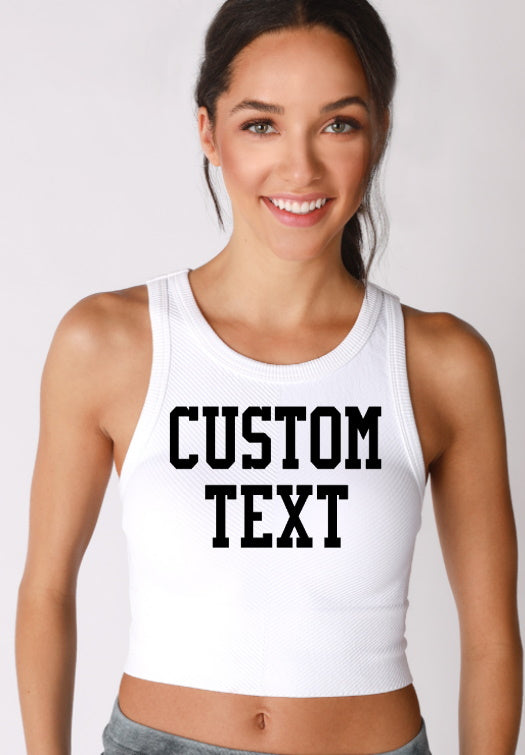 Custom Single Color Text Karolina Seamless Ribbed Tank Crop Top (Available in 2 Colors)
