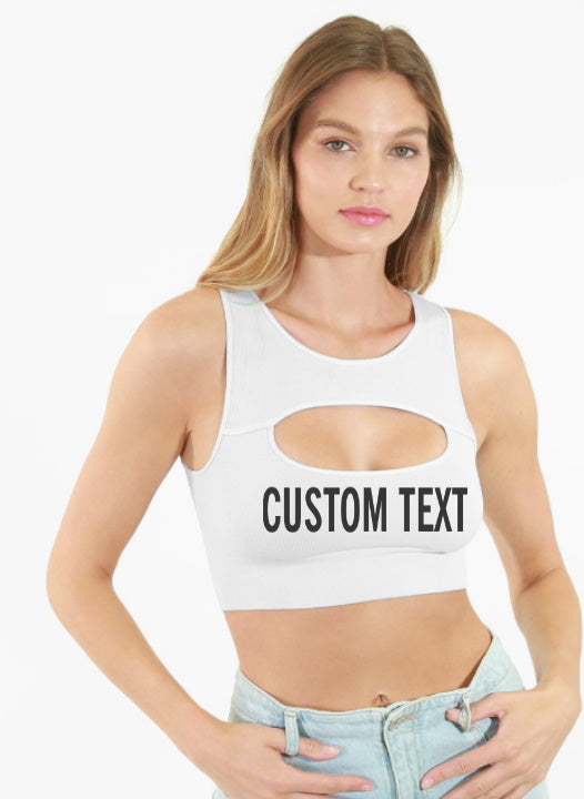 Custom Single Color Text Jayce Seamless Ribbed Cut Out Crop Top